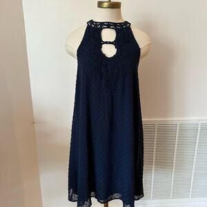 Jun & Ivy Navy Blue Mini Dress with Lace Detailing, Size XS